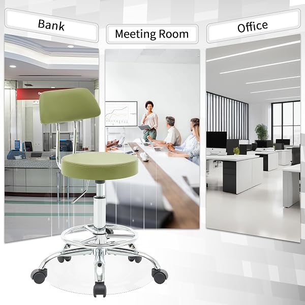 FIRAVOE DRAFTING CHAIR (WORK STOOL WITH BACK)(SWIVEL SHOP STOOL 19.5″-26.6″) ADJUSTABLE HEIGHT AND FOOTREST ERGONOMIC OFFICE CHAIR (GREEN)