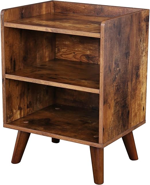 Amazon Com Hoobro End Table 3 Tier Nightstand With Open Compartment Wooden Accent Side Table For Small Spaces Stable And Sturdy Construction Rustic Brown Bf52bz01 Kitchen Dining