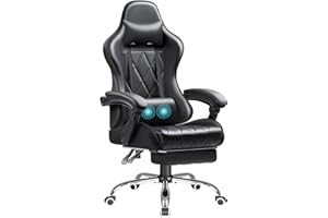 Shahoo Gaming Chair with Footrest and Massage Lumbar Support, Computer Game Chairs Ergonomic Office Seat Height Adjustable with Headrest, Black