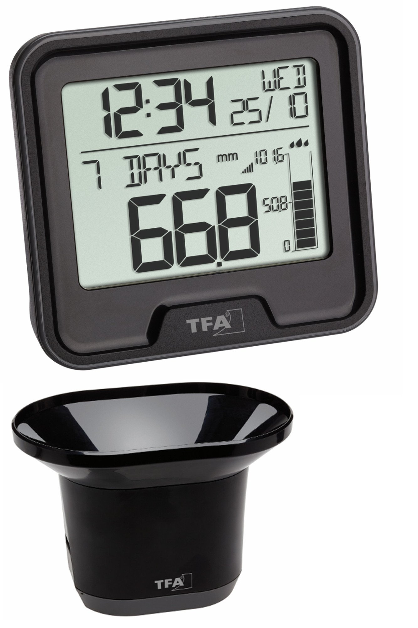TFA Dostmann Wireless rain gauge Drop, 47.3005.01, monitoring of rainfall and indoor temperature, 365 days history, digital, black