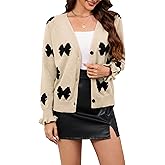 GAMISS Bow Cardigan for Women Trendy V Neck Y2K Open Front Button Down Knit Sweater Cute Fall Ladies Sweaters