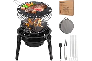 COOZMENT Portable Charcoal Grill With Carry Bag, Camping Barbecue Grill, Korean BBQ Grill,14.4 Inch Outdoor Cooking BBQ Grill, Fire Pit Barbecue Grill for Picnic/Travel/Garden/Home/Bonfire/Party