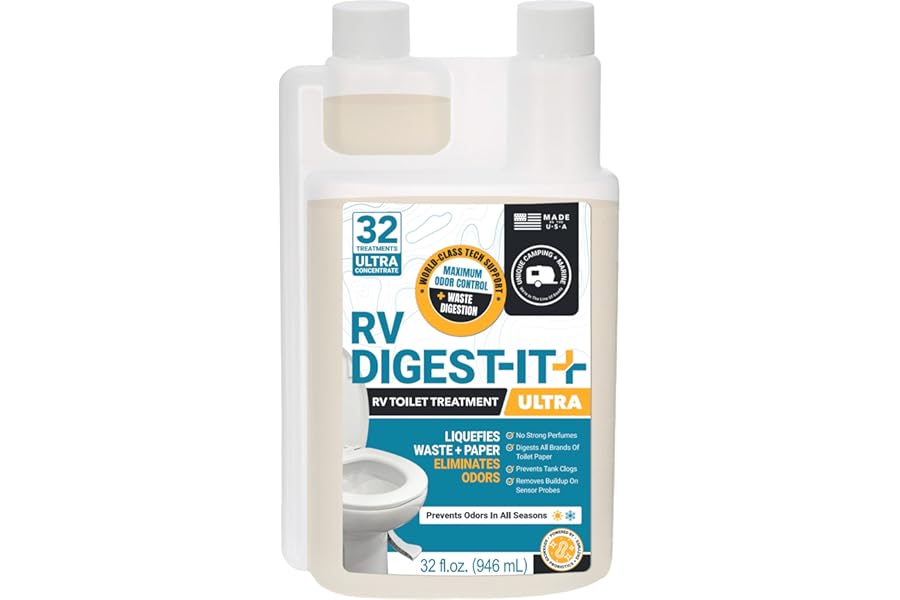 Unique RV Digest-It Ultra RV Toilet Treatment, 32 Uses, Super Concentrated - Eliminates Odor and Liquifies Waste, Easy-Measur