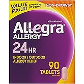 Allegra Adult 24-Hour Allergy Relief Tablets, Non-Drowsy Indoor and Outdoor Allergy Medicine, 180 mg Fexofenadine HCI Antihistamine Pill, 90-Count