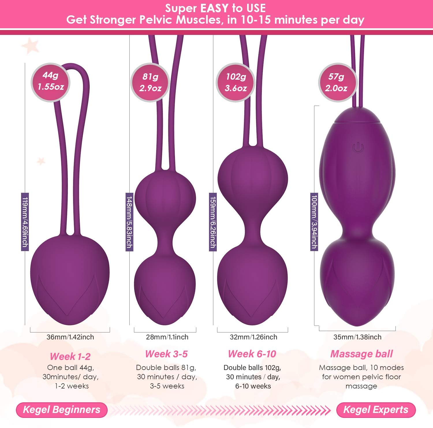 oGoDeal Kegel Balls for Women Tightening & Pleasure for Beginners - 5 in 1 Kegel Exercise Weights Products for Bladder Control Pelvic Floor Device Ben Wa Balls Kits with Remote Purple: Health & Personal Care