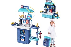 IBASETOY Toy Doctor Kit for Kids: Pretend Play Kids Doctor Set with Electronic Stethoscope Dress Up Doctor Costume Carrying Storage Case - Role Play Toys Medical Kit for Toddlers Boys Girls