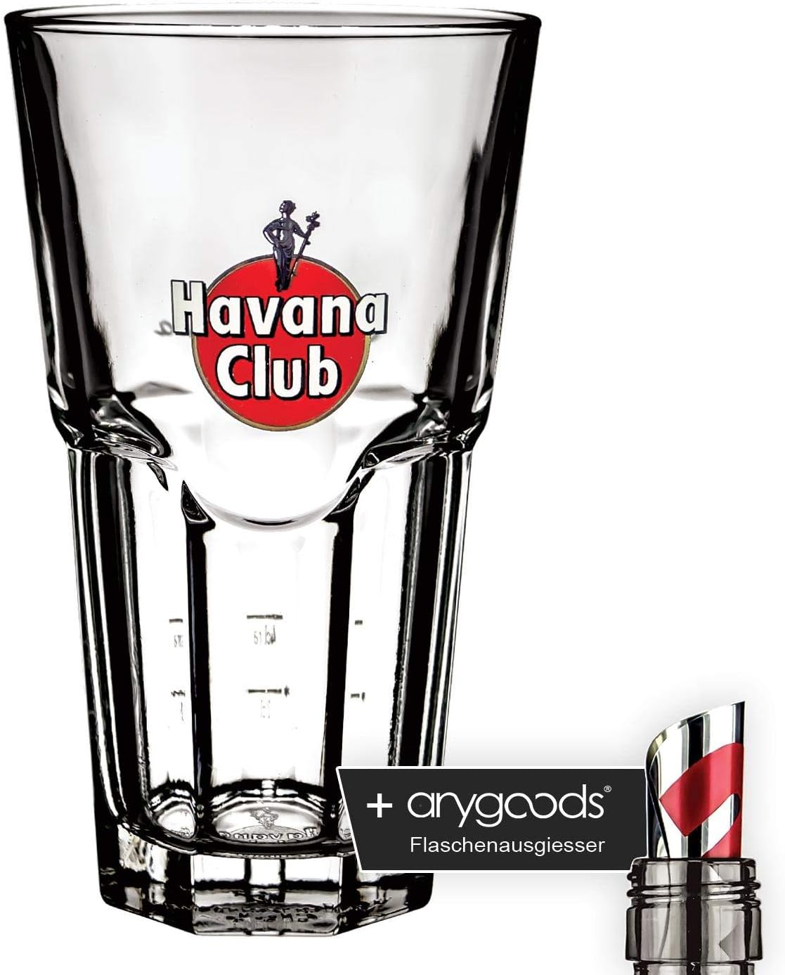 Havana Club 0.3 L Glass/Glasses Cocktail Glass Branded Glass Long Drink Glass + Anygoods Bottle Pourer