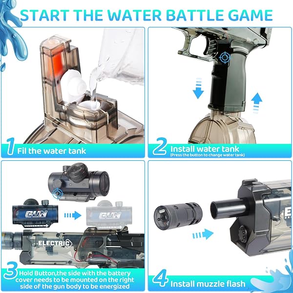 ELECTRIC TACTICAL WATER BLASTER WITH LED EFFECTS, 500ML TANK, 32FT RANGE, DUAL-MODE OPERATION FOR OUTDOOR SUMMER GAMES