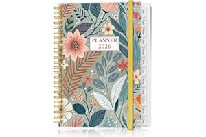 HEVEBOIK 2026 Planner - Planner 2026 from January 2026 - December 2026, Weekly & Monthly Planner Spiral Bound with 12 Monthly Tabs, Inner Pocket, 6.4" x 8.5", Flower-A