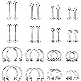 Bewudy 32Pcs Lip Rings, Stainless Steel Horseshoe Labret Lip Piercing Jewelry Snake Bite Piercing Jewelry Monroe Lips Barbell Ring Helix Earring Daith Tragus Cartilage Studs