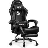 N-GEN GAMING Gaming Chair with Footrest, Lumbar, High-Back, All Black | Reclining Backrest, Linkage Armrests, Durable PU Leather, Adjustable Comfort for Extended Computer, Desk, or Home Office Use