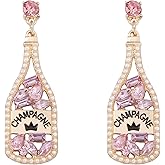 Champagne Glass Earrings for Women Sparkly Rhinestone Champagne Bottle Earrings Crystal Beaded Champagne Earrings Wine Glass Dangle Earrings New Years Earrings Party Celebration Jewelry Gifts