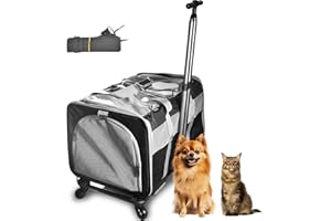 PETMARKET Cat Carrier for 2 Cats, Large Dog Cat Carrier with Wheels for Under 44lbs, Rolling Pet Carrier with Removable Pole Platform and Upgraded Wheels Dog Cat Travel Carrier for Hiking Camping, Black
