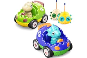 Kidz do 2 Pack Dinosaur Toys Remote Control Cars for Toddlers Ages 2 3 4 5 6, Christmas Birthday Easter Gifts for 2-5 Year Old Boys, Dinosaur RC Car Toys with Music and Lights (Green Blue)