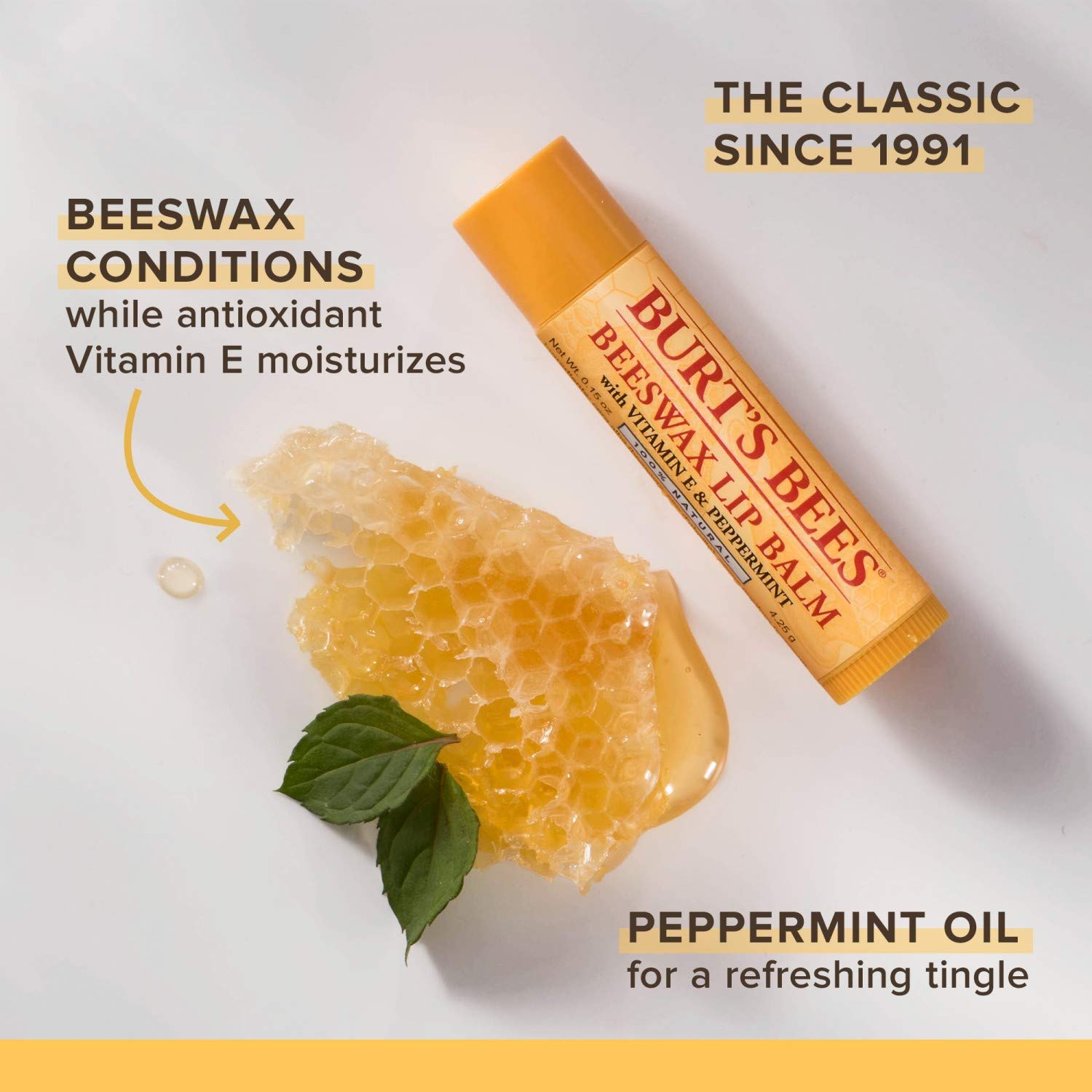 Burt's Bees Lip Balm Stocking Stuffers, Moisturizing Lip Care Holiday Gift, 100% Natural, Original Beeswax with Vitamin E & Peppermint Oil (4 Pack)