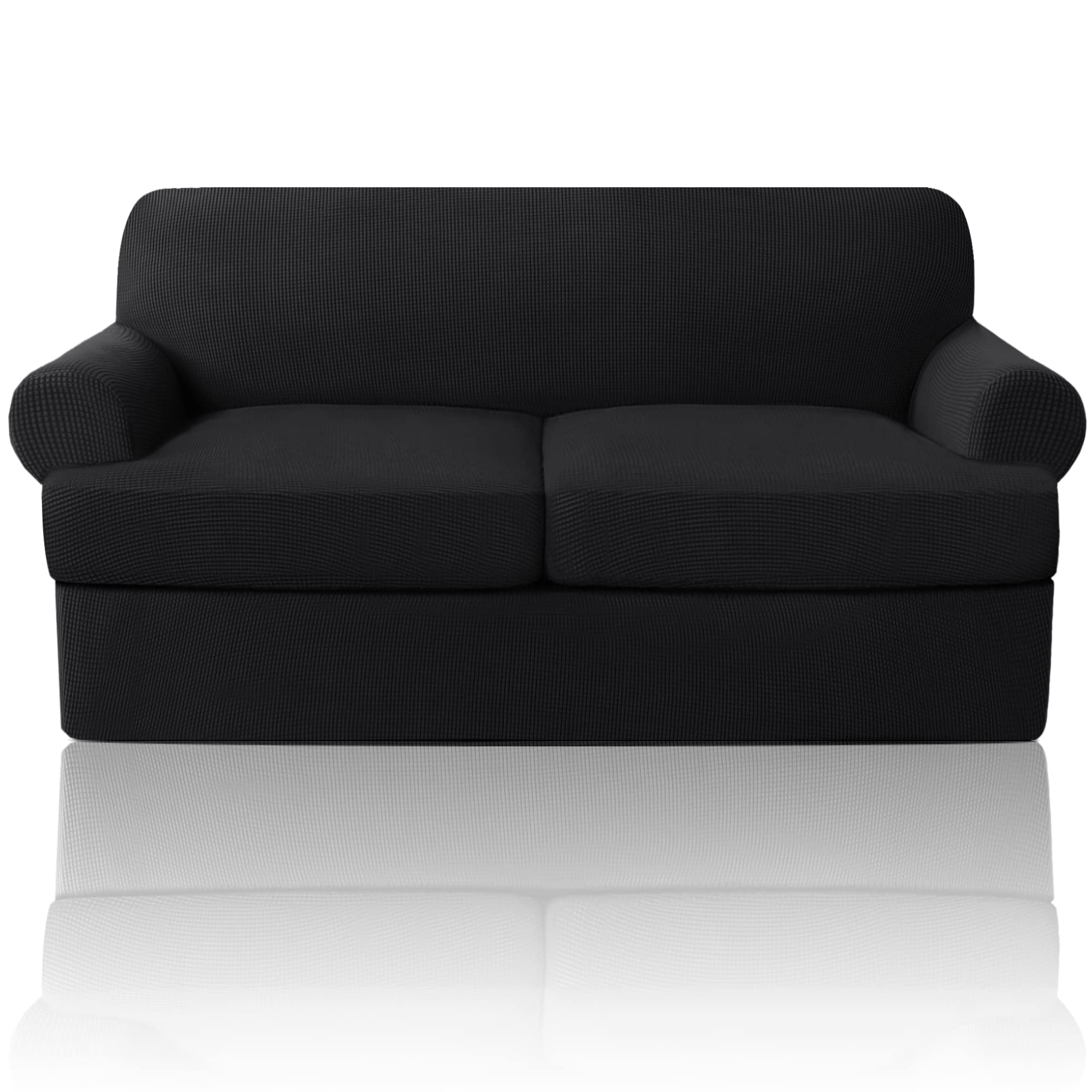 Photo 1 of PrinceDeco T Cushion Loveseat Slipcover 3 Pieces Sofa Covers for T Cushion Sofa Stretch Slip Covers for 2 Cushion Couch with 2 Individual T Shape Seat Covers Width Up to 72"- Washable, Black
