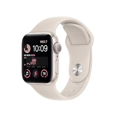 Apple Watch SE (2nd Gen) (GPS, 40mm) - Starlight Aluminum Case with Starlight Sport Band, M/L (Renewed)
