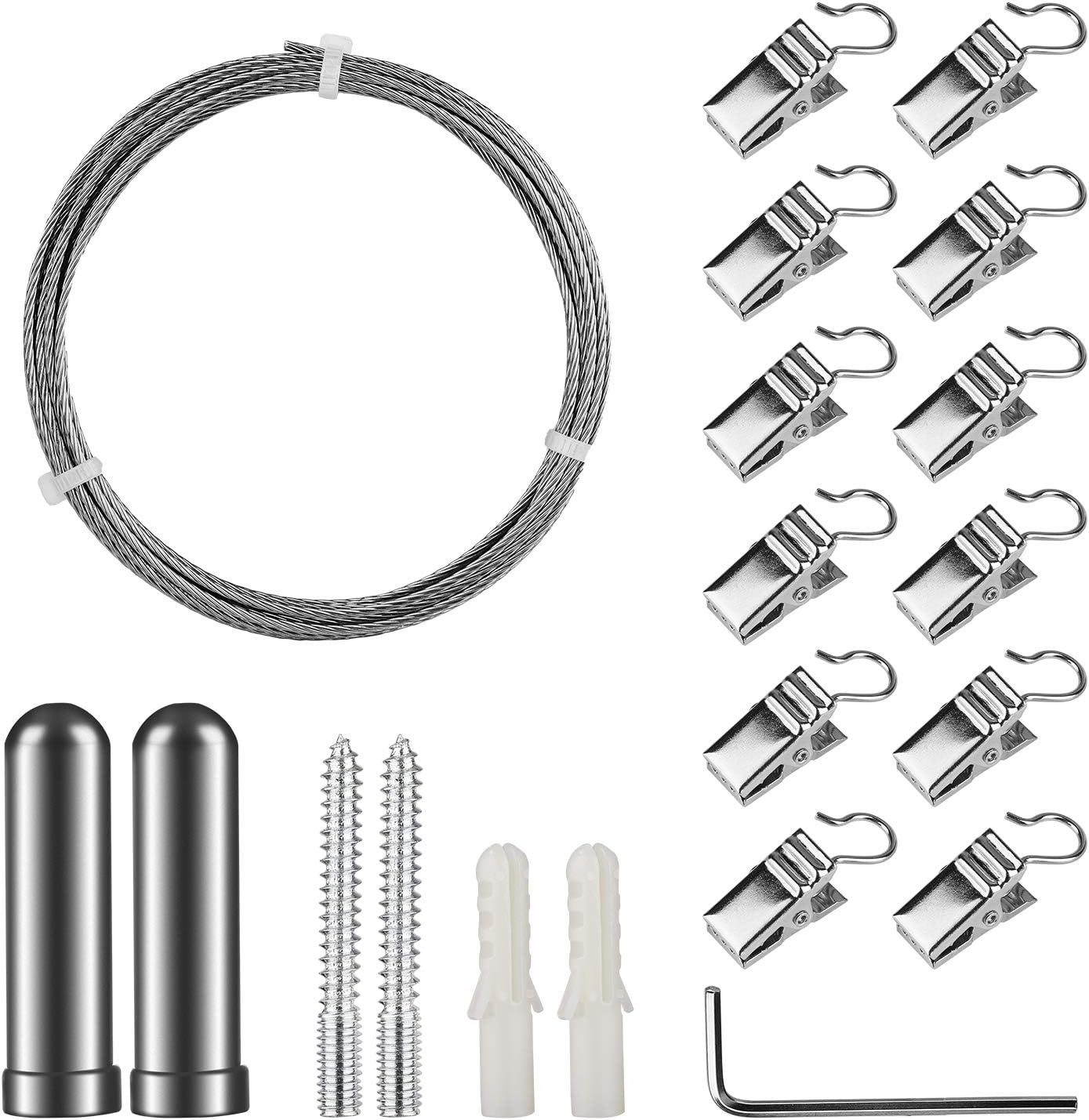 OOTSR Curtain Drape Wire Rod Set with 12 Clips, Stainless Steel Picture