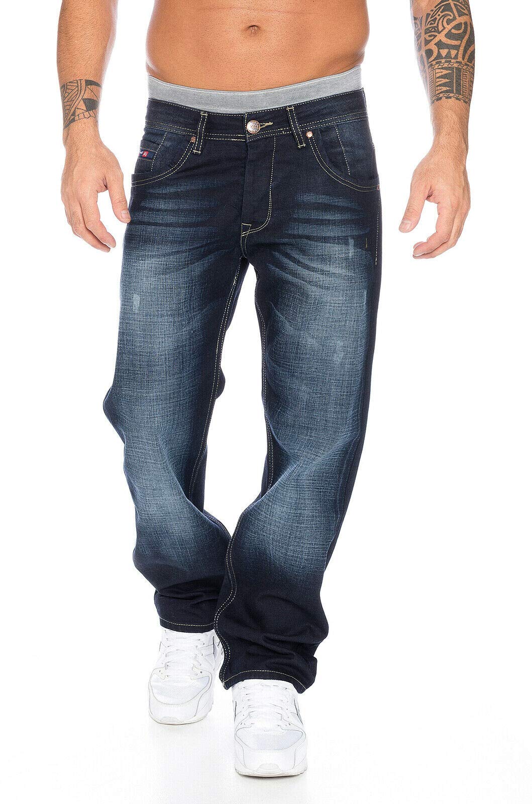 Rock Creek Herren Jeans Hose Denim Blau Straight-Cut Gerades RC-2091 Dunkelblau W36 L34