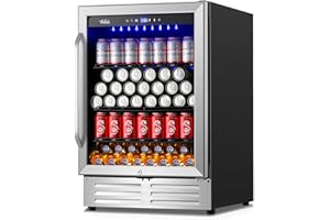 Velieta 24 Inch Beverage Refrigerator Cooler,210 Cans Wide Beverage and Beer Fridge with Glass Door and Powerful Cooling Compressor, Built-in/Freestanding Drink Fridge for Kitchen, Bar or Office