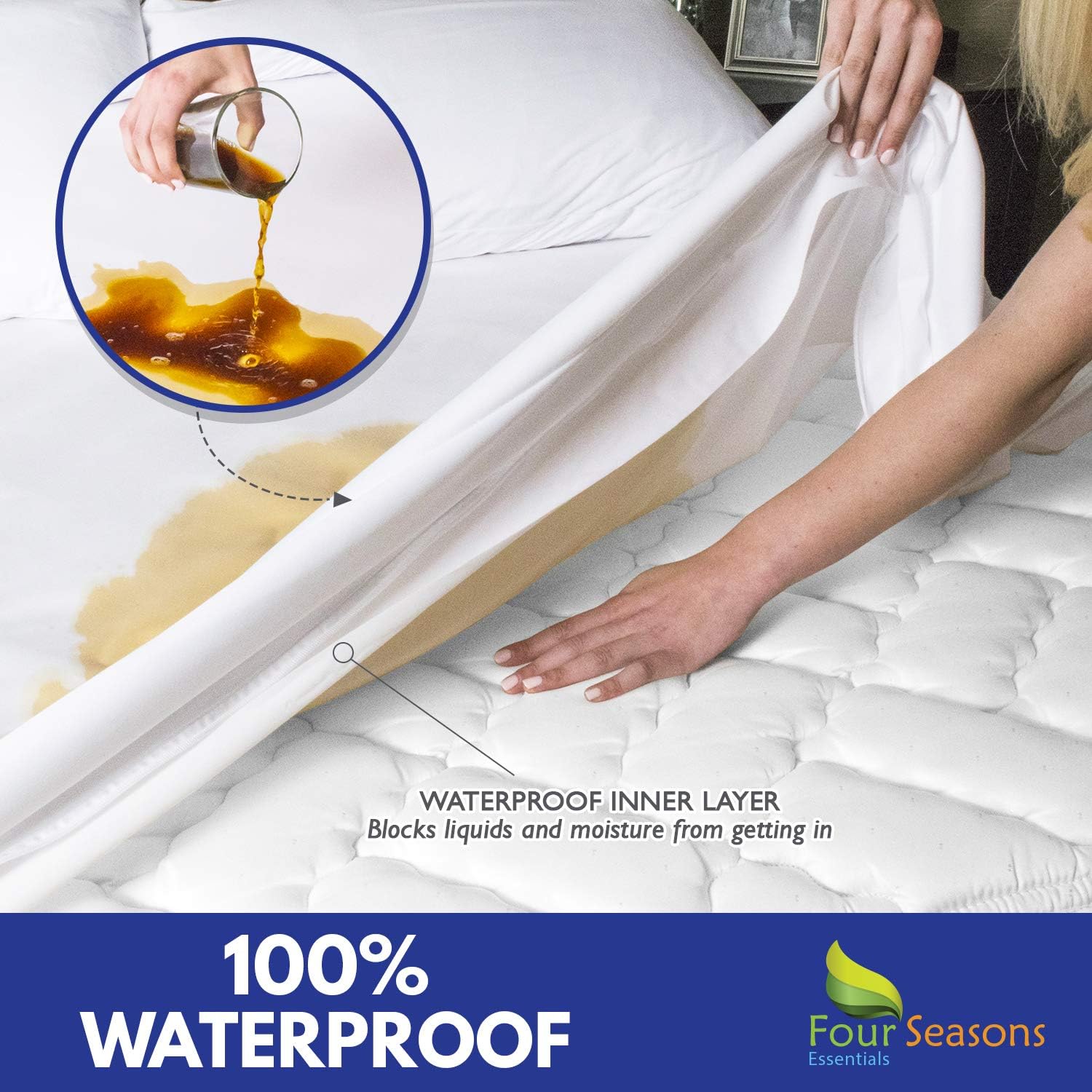 Four Seasons Essentials Twin Extra Long (XL) Mattress Protector Bedbug Waterproof Zippered Encasement Hypoallergenic Premium Quality Cover Protects Against Dust Mites Allergens: Home & Kitchen
