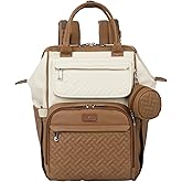 BabbleRoo Leather Diaper Bag Backpack, Multifunction Large Bags with Changing Pad & Stroller Straps & Pacifier Case, Unisex Stylish Travel Back Pack Nappy Changing Bag for Moms Dads (Caramel Cream)