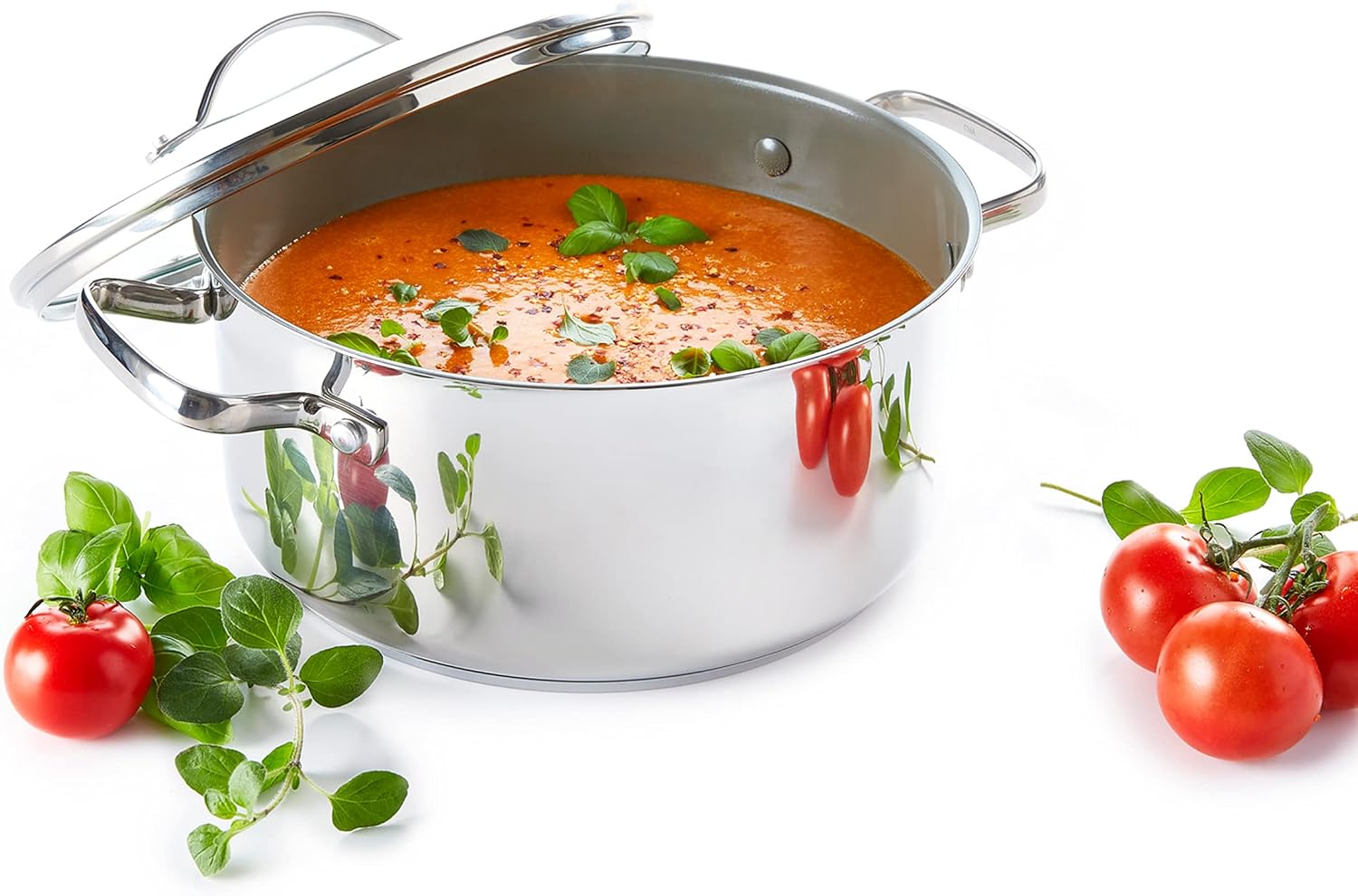 GreenChef Casserole Dish with Lid, Non Stick Stainless Steel Toxin Free Ceramic Dish - Induction & Oven Safe Cookware - 24 cm/4.9 Litre, Silver - Image 4