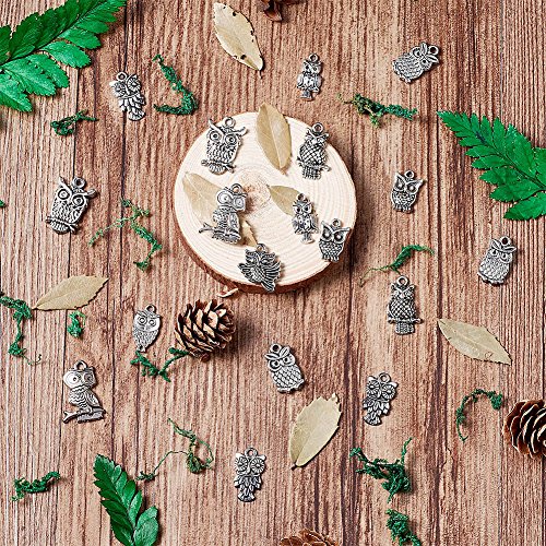 Beadthoven 50pcs Tibetan Style Alloy Owl Pendants, Vintage Owl Charms for Halloween Jewelry Charms, Mixed Shapes,Hole: 1~2mm (Antique Silver)