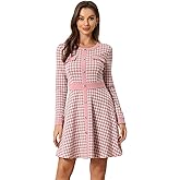 Allegra K Women's Houndstooth Plaid Contrast Color Elegant Business Work A-Line Dress