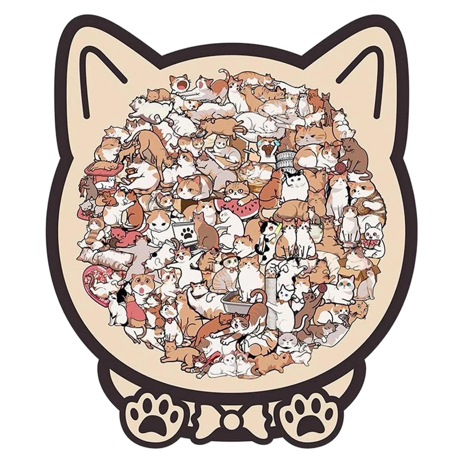 135 PCS Wooden Puzzle Colorful Cat Shaped Jigsaw Puzzle with Display Stand, Artistic Jigsaw Puzzles for Adults, Kids, Family, Cat Lovers Gift, Home Decor, Shelf Display, Challenging Game (B)