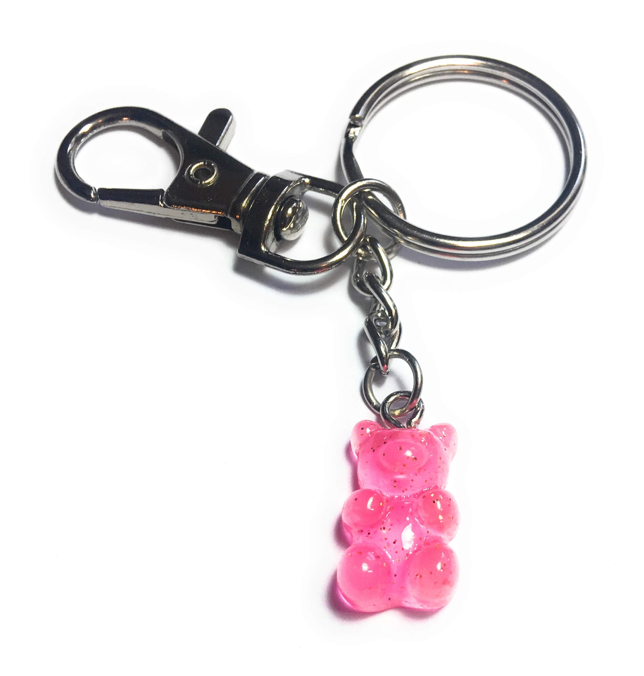FizzyButton Gifts pink translucent jelly baby gummy bear with subtle glitter charm keyring key ring keychain
