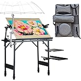 CWPW Artist Easel Stand Metal Foldable Portable Ergonomic Adjustable Easel for Painting Canvases Height from 16" to 30" Equipped with Carry Bag&Umbrella Stand for Outdoor&Indoor Painting Drawing
