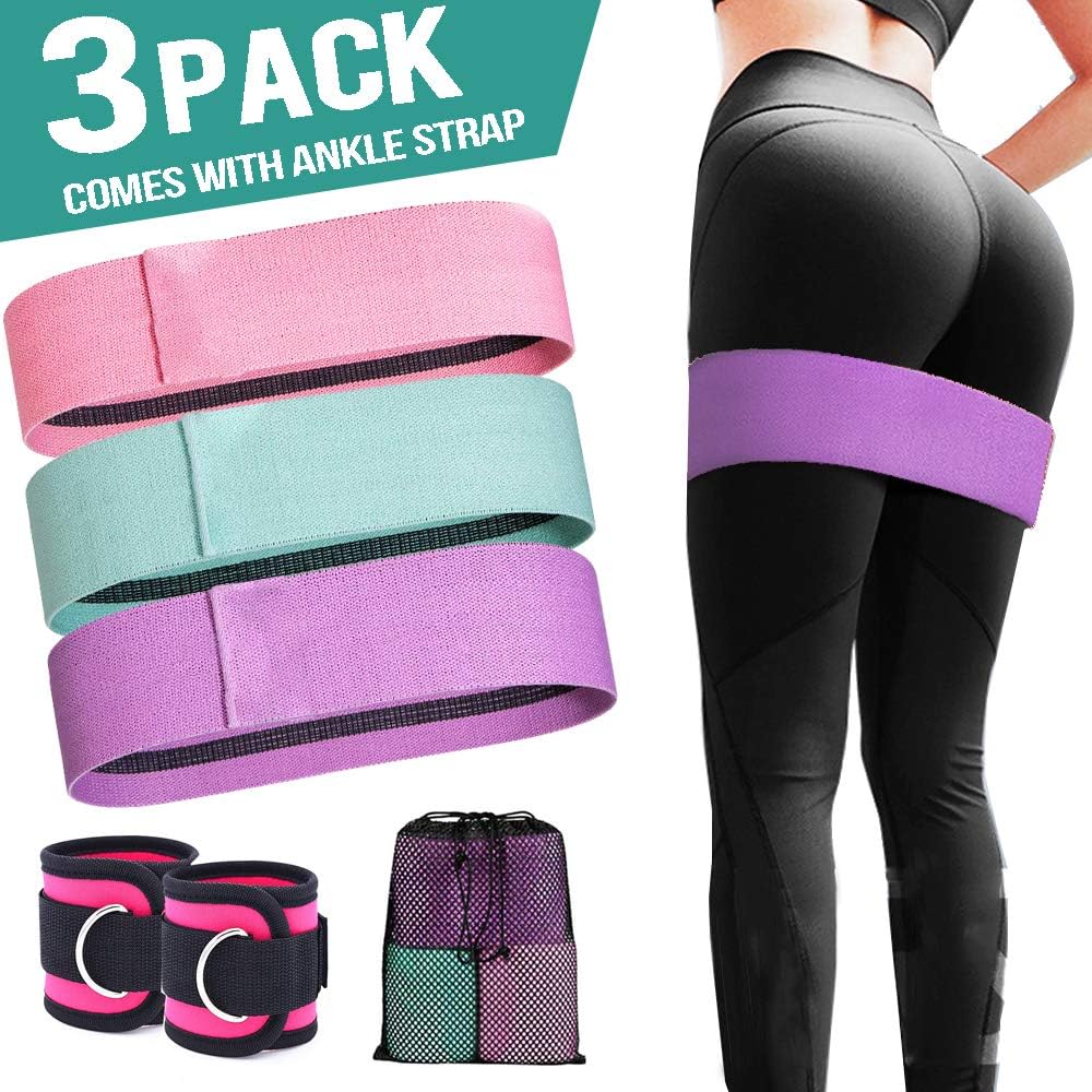 BaiWay Resistance Bands 3 Sets with 2 Ankle Straps, Premium Exercise Loops with Non-Slip Design for Hips & Glutes, 3 Resistance Level Workout Booty Bands for Women & Men, Home Fitness, Yoga, Pilates