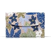 QTKJ Envelope Package, Clutch Purses for Women, Sequin Embroidered Flowers Straw Bag, Bohemian Handmade Handbags, Beach Bag for Vacation, Travel, Banquet (Blue Flower)