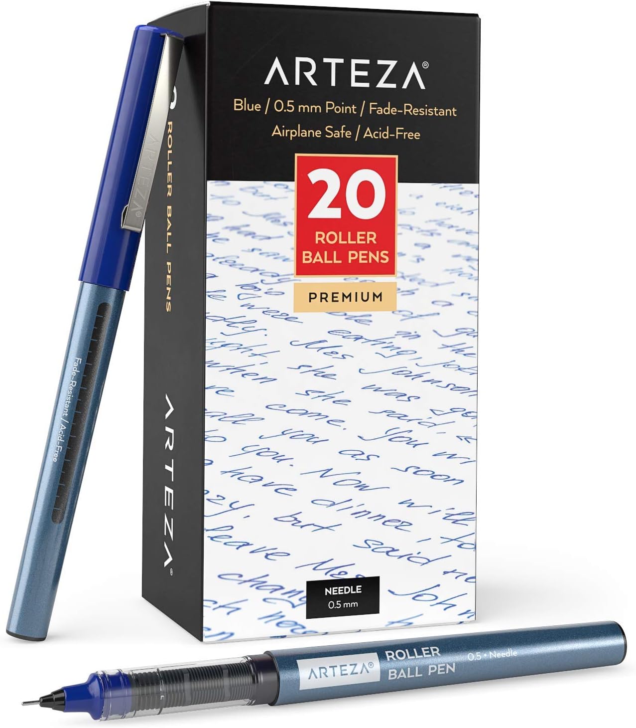 Arteza Rollerball Pens Fine Point, Set of 24 Colored Pens with Liquid Ink, Extra Fine 0.5 mm Needle Tip Pen, Make Precise Lines for Writing, Notetaking, and Drawing: Office Products