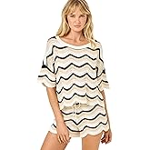 L*Space Make Waves Sweater for Women, Knit Top with Scalloped Hem, Oversized Fit, Loose Short Sleeve Top, Made of 100% Cotton