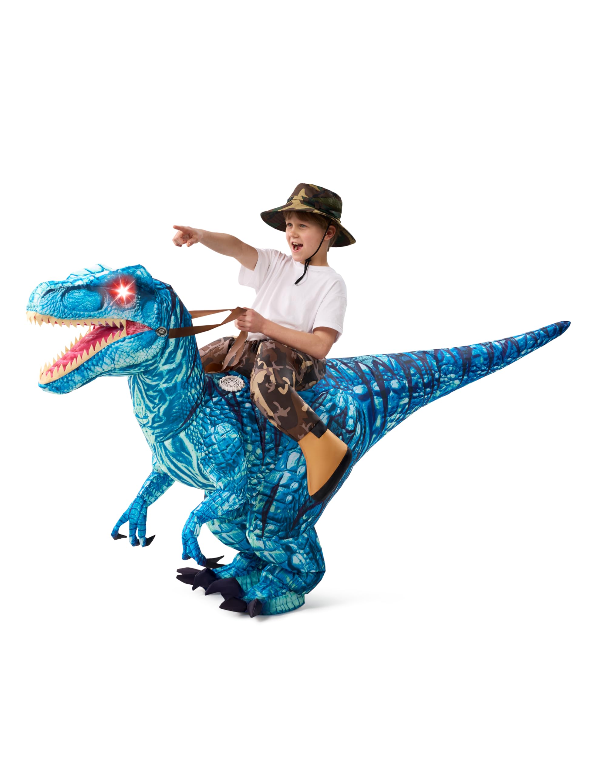 Photo 1 of ******************Battery back missing prongs***************
Spooktacular Creations Kids Halloween Inflatable Costumes, Raptor Blow Up Costume with Light Up Eyes, Ride On Blue Dinosaur Inflatable Suit for Halloween Cosplay Themed Party