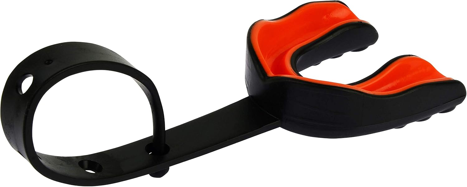 Oral Mart Black/Orange Sports Mouth Guard with Strap (Ice Hockey/Football/Lacrosse) - Strapped Mouthguard for Football, Hockey, Lacrosse, College Football (with Free Case) : Sports & Outdoors