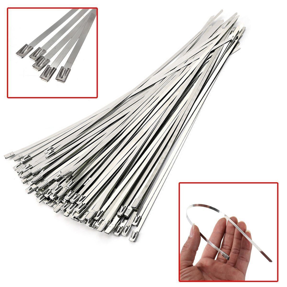 HYCC 100pcs 11.8 Inches 304 Stainless Steel Cable Zip Ties Exhaust Wrap