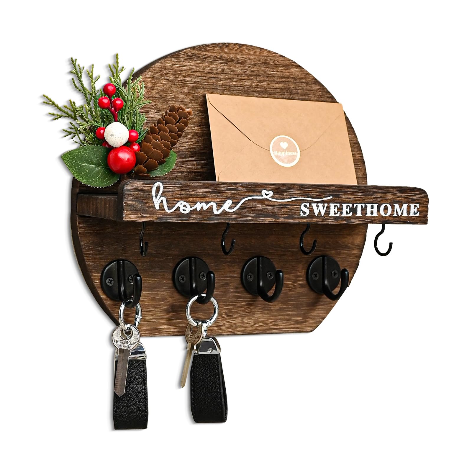 Photo 1 of ***MISSING PARTS***
LEIRUOTM Key Holder for Wall, Key and Mail Holder Organizer - Key Holder Wall Mount with Bouquet Shelf and Key Hooks, Round Wooden Rustic Key Rack for Entryway and Home Decor (Brown)