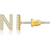 14K Gold Plated Initial Earrings Cubic Zirconia Tiny Letter Earrings Personalized Small CZ Stud Earrings for Women