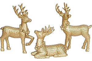 DLFGHOS Gold Christmas Reindeer Decor Set of 3 Resin Standing Deer Figurines Elk Sculpture Christmas Figurine Centerpieces for Home Tabletop Shelf Elegant Xmas Deer Statue Artificial Animal Table Decorations