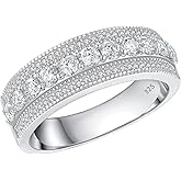 SweetJew Womens Moissanite Wedding Band 925 Sterling Silver 1.5ct 71 Round Cut 3 Rows Sparkling Elegant Eternity Engagement Ring Size 5-10