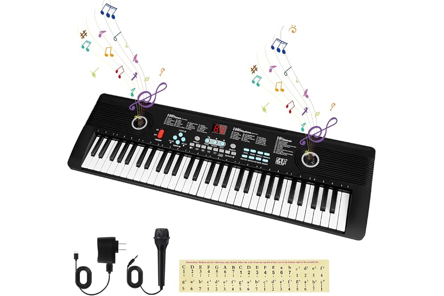 61 key keyboard Piano,Portable Electronic Digital Piano,Built In Dual Speakers,External Microphone,Power Plug,Rich Teaching Content,Multi-Functional Electronic Piano Suitable For Beginners jd85