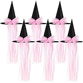 Velmitten 6 Pcs Halloween Witch Hats Hanging Witch Hat Decors with Lace Bow Nylon Cord Halloween Cosplay Costume Accessories