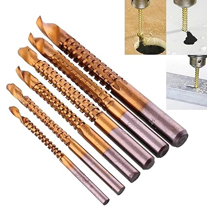 Generic Top Quty 6pcs Titanium Plating High-Speed Steel Drill Bits Carpenter Woodworking Drilling Cut Grooving Saw Drill Bits Set