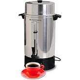 West Bend Commercial Coffee Urn Highly-Polished Aluminum NSF Approved Features Automatic Temperature Control Large Capacity with Cup Per Minute Brewing and Easy Clean Up, 100-Cup, Silver