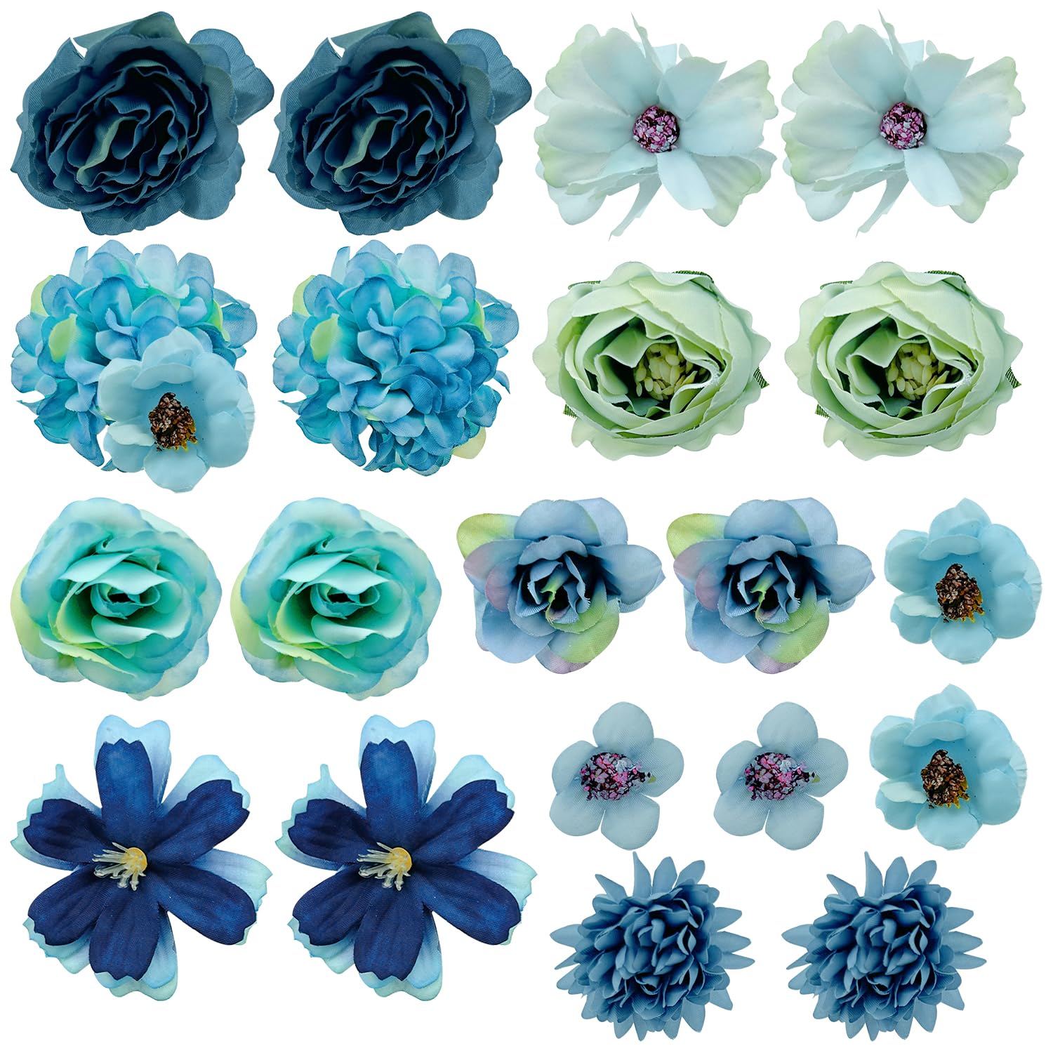 Jaczora 20 PCS Blue Artificial Flower, Heads-Craft Fake flower Decoration Mini Silk Pink Flower Heads Bulk Mix for for Home Decor, Wedding Bouquet DIY, Party, Garden, Cake Decoration