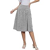 Allegra K Gingham Skirt for Womens Summer Retro High Waist Below Knee Length Flared Skirts