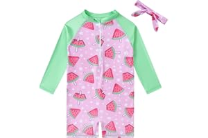 Kinber Baby Girls Swimsuit Toddler One Piece Zip Up Bathing Suit Long Sleeve Rash Guard Swim Suit 12M-4T
